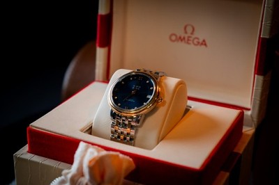 Omega De Ville Prestige Co-Axial Chronometer Blue Dial Diamond Markers Two Tone