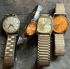 4 Vintage WRIST WATCHES GOLD METAL STRETCH BANDS Quartz Lorus Timex Parts Repair