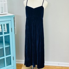 Madewell Navy Blue Crushed Velvet Cami Midi Dress H2280 Womens Size S NEW