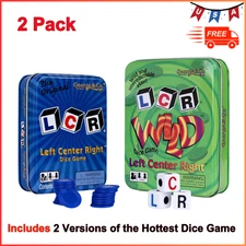 LCR (Left Right Center) in Blue & Dice Game in Green Tin Gift Set Bundle - 2Pack