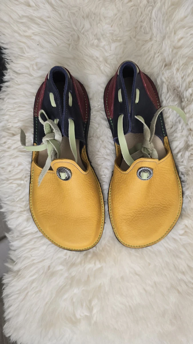 ShoeBeeDo Handmade Leather Shoes Unisex Colorblock Yellow Blue LaceUp Comfort 11 Handmade Men main image 4