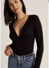 NWT Abercrombie Fitch Size Medium Bodysuit Long Sleeve Black Women Soft