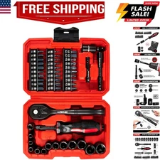 48 Piece 1/4 Inch Mini Socket Ratchet Wrench Set, Metric Shallow Socket 4-14m...