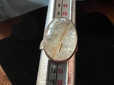 Rutilated Quartz Gemstone Stamped Sterling Silver Handmade Ring - Size 6.25