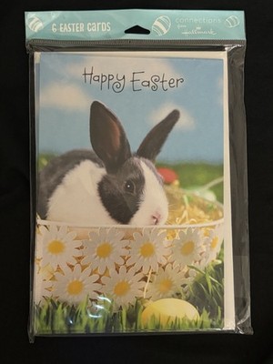 Hallmark  Happy Easter'' Greeting Cards Pack of 6, New + Envelopes Real Bunny