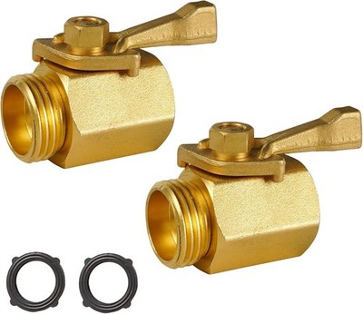 2 Pack Brass Hose Shut-Off Valves   3/4'' Heavy Duty with 2 Extra Washers