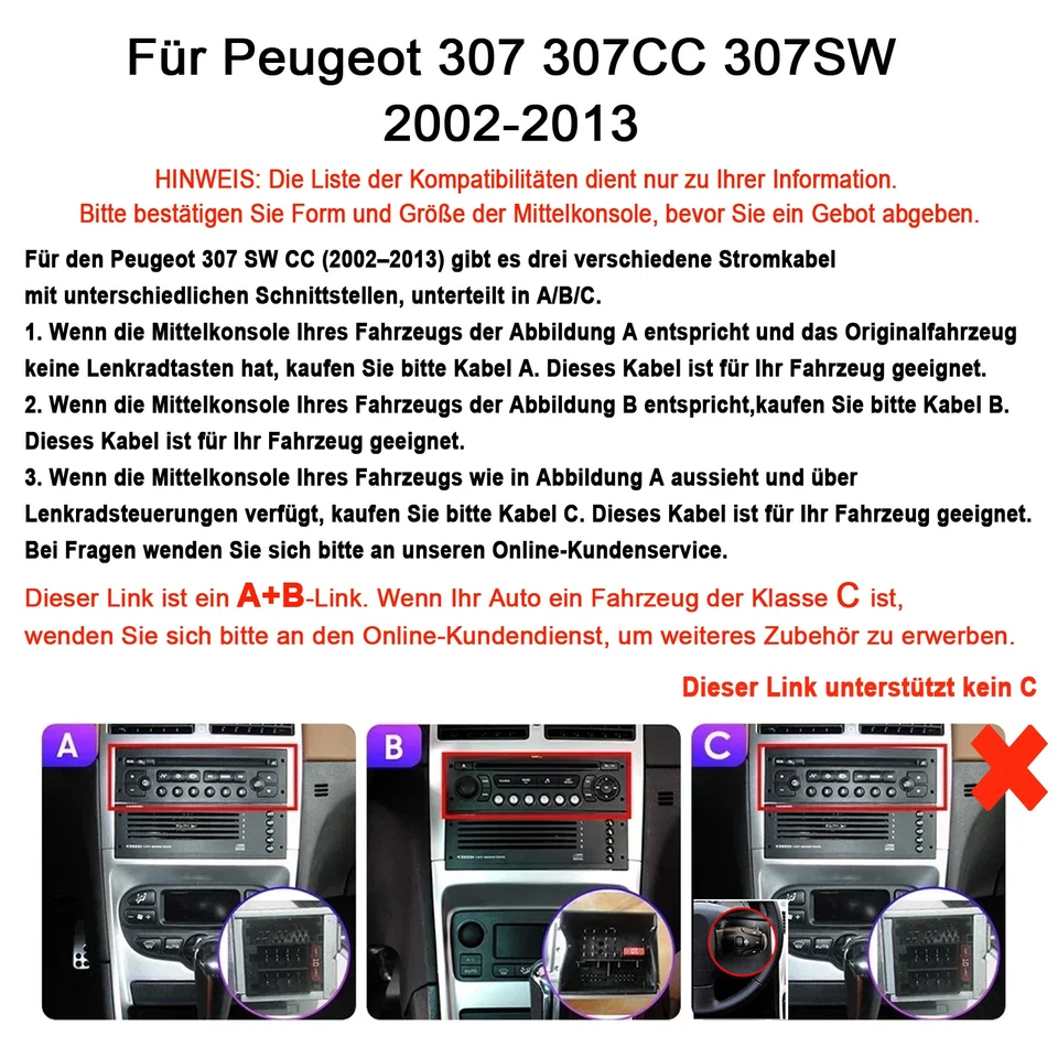 DAB+ Android15 64G Carplay Autoradio Für Peugeot 307 CC SW 2002-2013 GPS Nav KAM - Bild 2 von 4