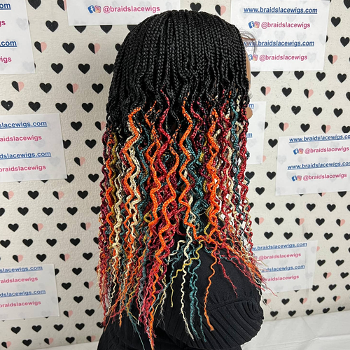 Top Cornrow Wavy Curls Rainbow Box Braids Braided Curly Wig Multi-Colored 18" - Picture 3 of 10