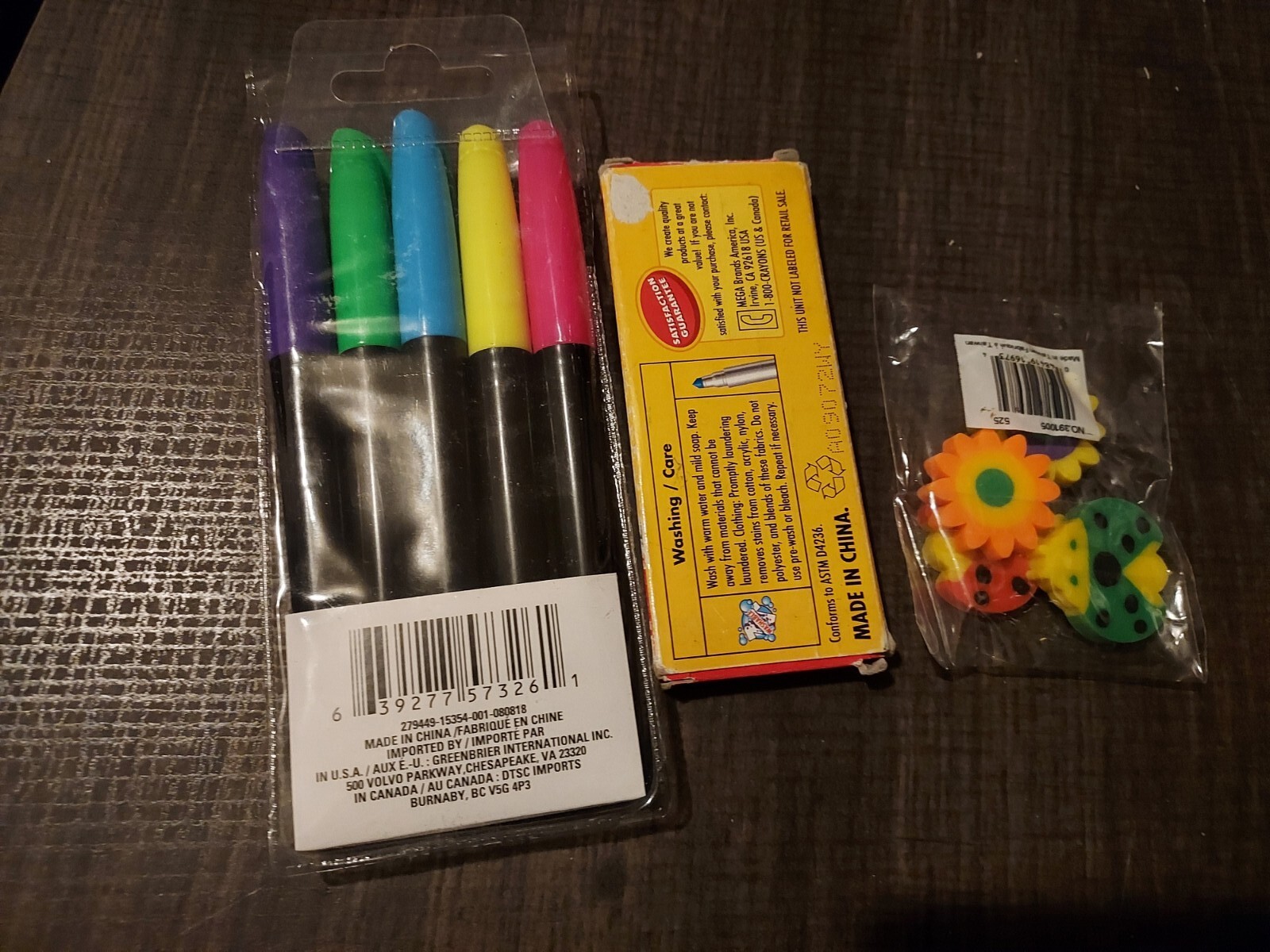 LOT - Jot Scented Marker 5 Pc, RoseArt Mini Markers, 4 cute erasers