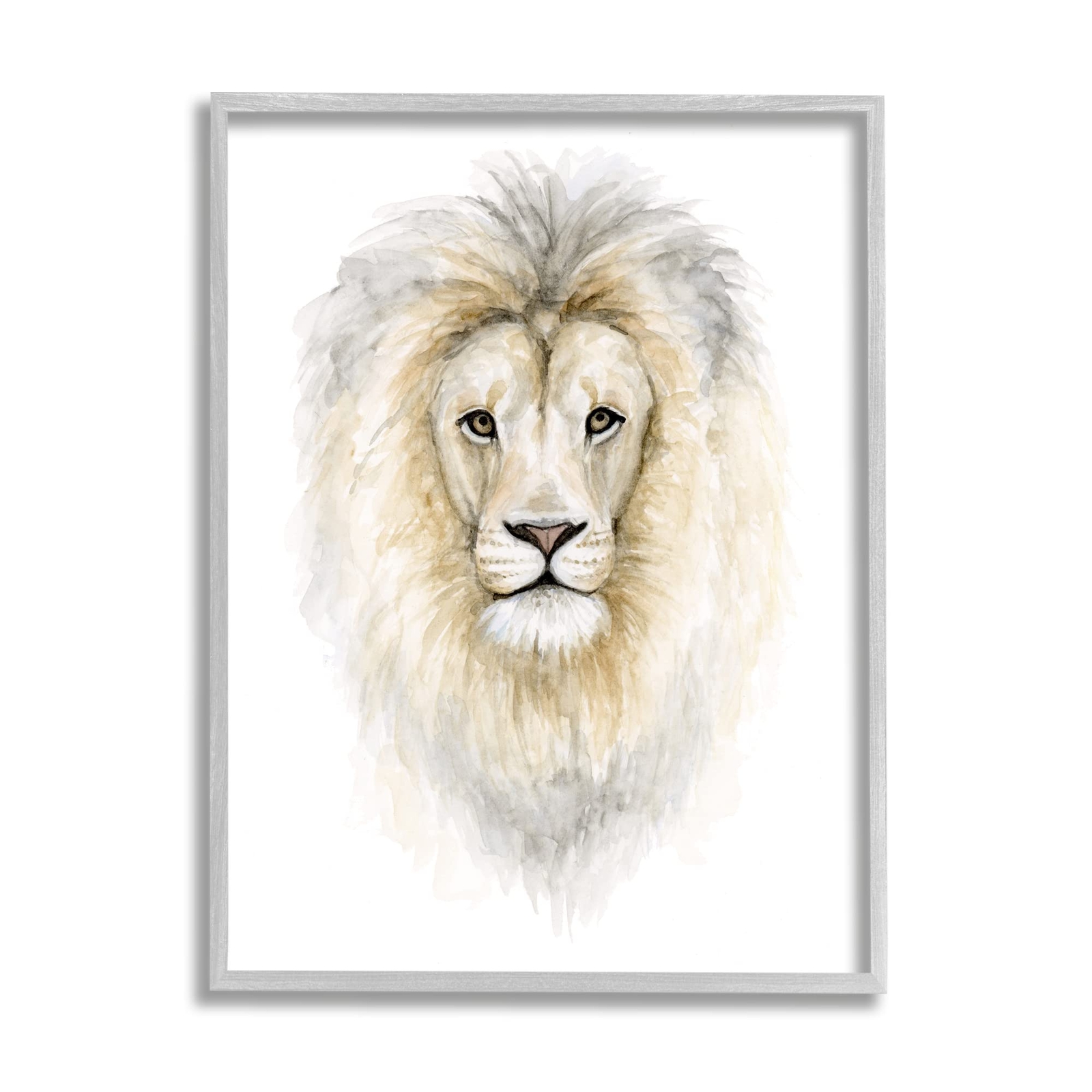 Lion Mane Watercolor Portrait ' Nursery Safari Animal Grey Framed Wall Art, 2...