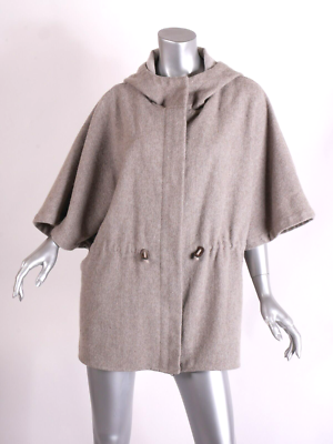 Eddie Bauer One Size Poncho Cape Drawstring Waist Taupe Wool Blend 