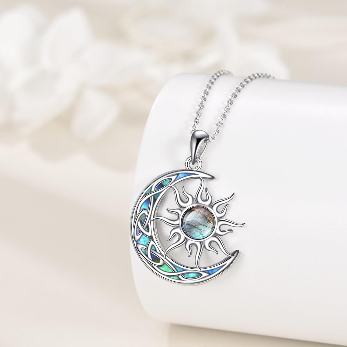 Sun and Moon Necklace for Women 925 Sterling Silver Celtic Crescent Moon  Pendant