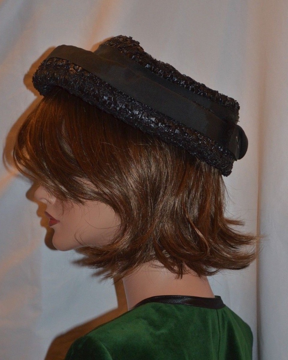 Jean Sutton Vintage 60s Black Woven Brimmed Women display picture 3