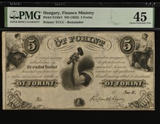Hungary 5 Forint 1852 Pick# S143r1 PMG: 45 XF. #PL2449