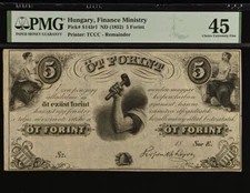 Hungary 5 Forint 1852 Pick# S143r1 PMG: 45 XF. #PL2449