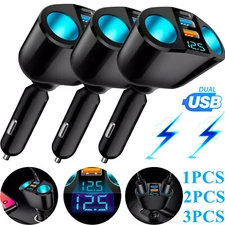 Outlet 12V Dual USB Car Cigarette Lighter Socket Splitter Power Adapter Charger