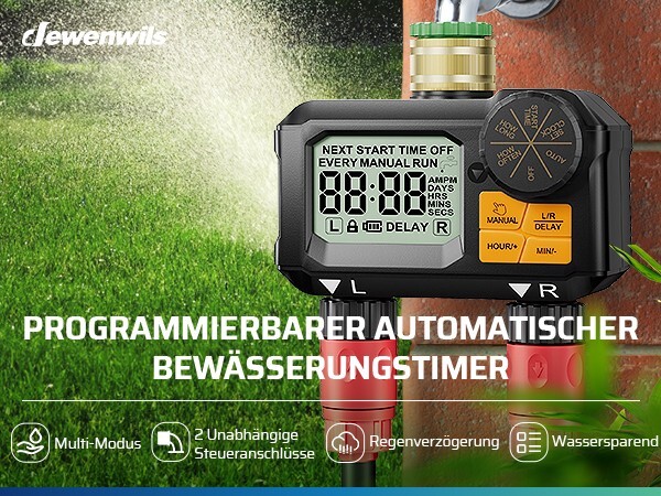 OBEST Bewässerungscomputer Mit 2 Ausgängen - Programmierbar & Mit Regenverzögerung Für Garten