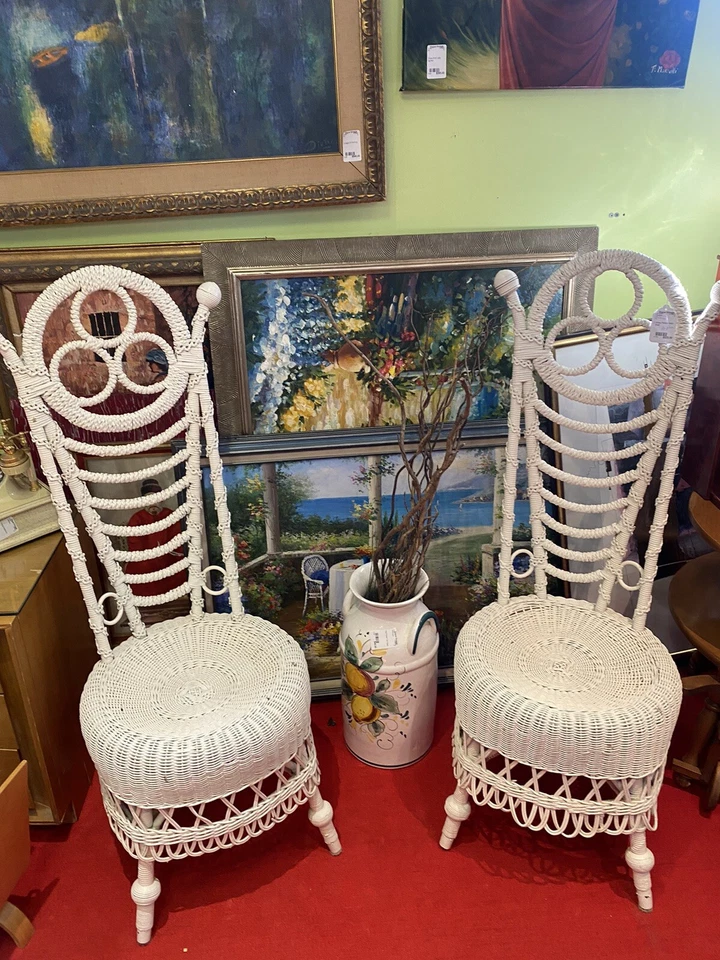 2 sillas de mimbre Boudior victorianas francesas raras del siglo XIX Foto 3 de 4