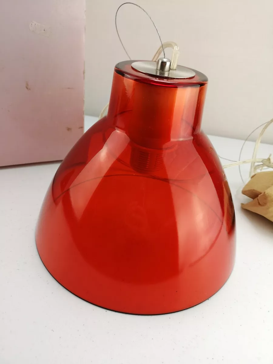 B Q HANNOVER Satin Chrome Effect Orange Red Glass Pendant Ceiling