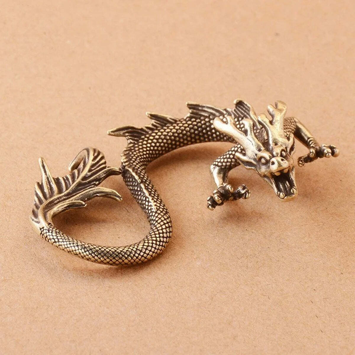 Vintage Hand Carved Solid Copper Fire Breathing Dragon Figurine Bronze Model