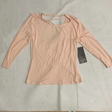 Vie Active Womens Pink Carley Dusty Petal Round Neck Yoga Top Size Medium