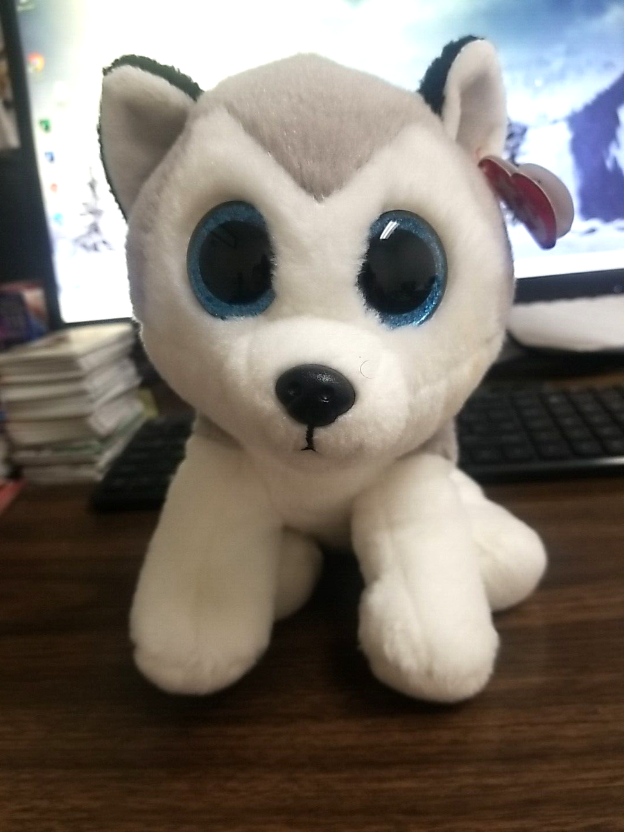 BUFF GRAY WHITE WOLF BLUE EYES 10” Plush Stuffed TY BEANIE BABY