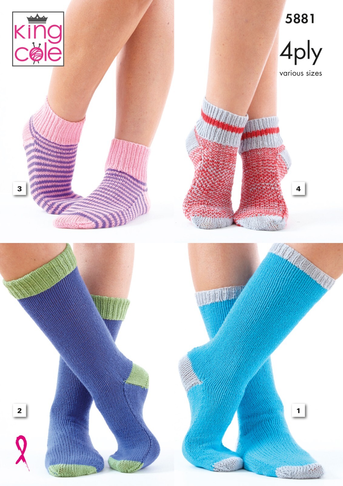 King Cole 4 Ply Knitting Pattern - 5881 Children's Socks