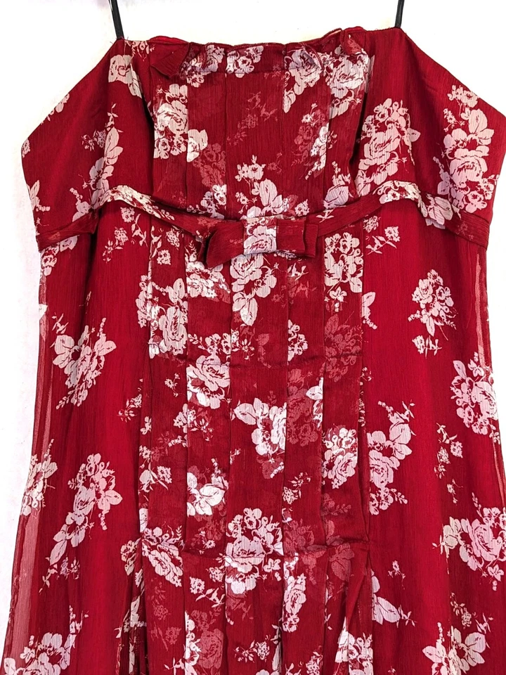 Vestido ABS Allen Schwartz Feminino Tamanho 12 Seda Vermelha Romântico Desossado Forrado Flowey Zíper - Imagem 2 de 4