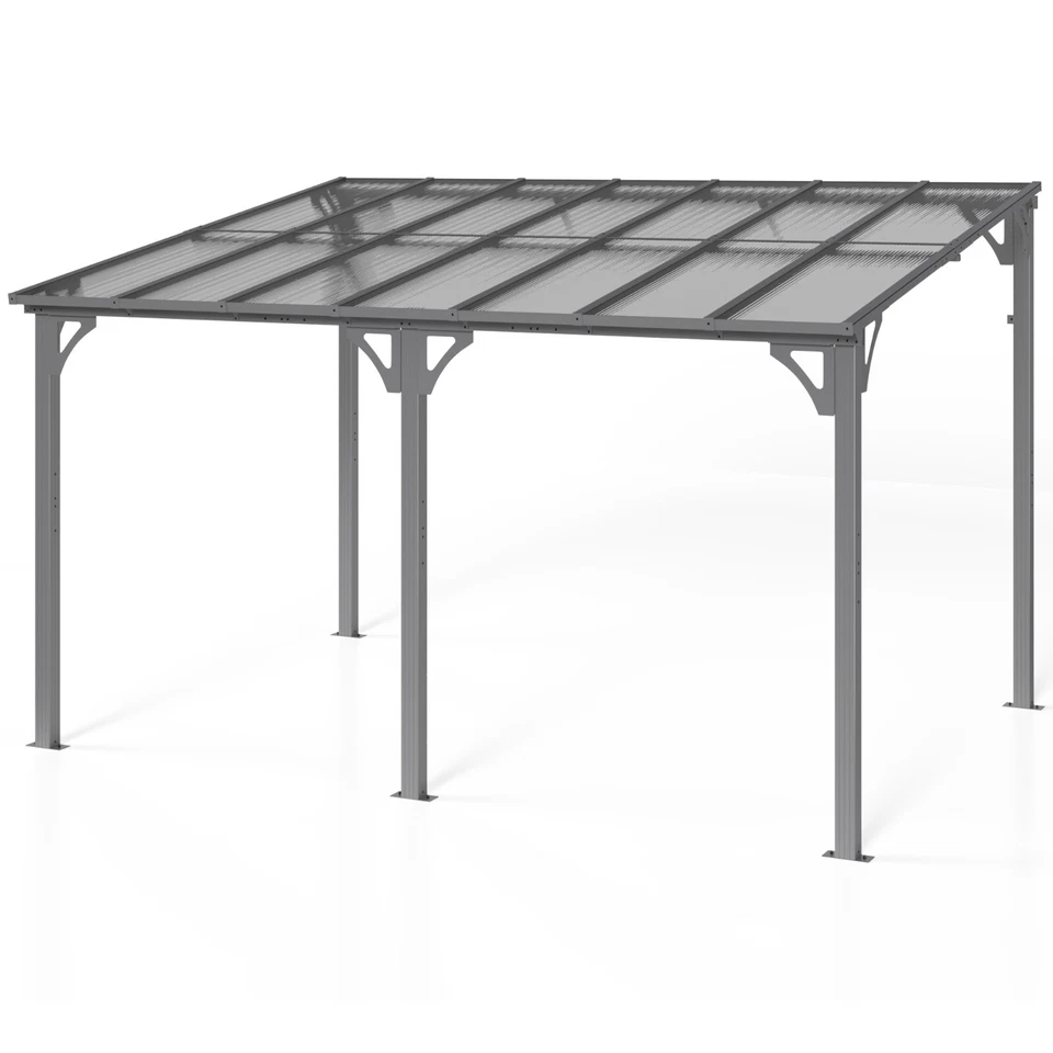 Gazebo montado en la pared de 10x14 pies, pérgola empalmable, marco de aluminio para patio, gris Foto 4 de 4