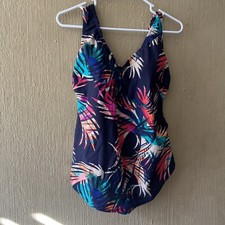 Swimsuits For All Swim Dress Womens sz 16 one piece skirt swimsuit palm leaves