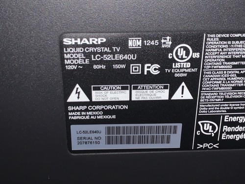 Sharp LC-52LE640U Key Button Board A912WJ3 - Picture 5 of 5