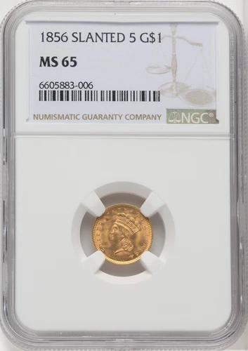 1856 SLANTED 5 Gold Dollar - Type 3 G$1 NGC MS65
