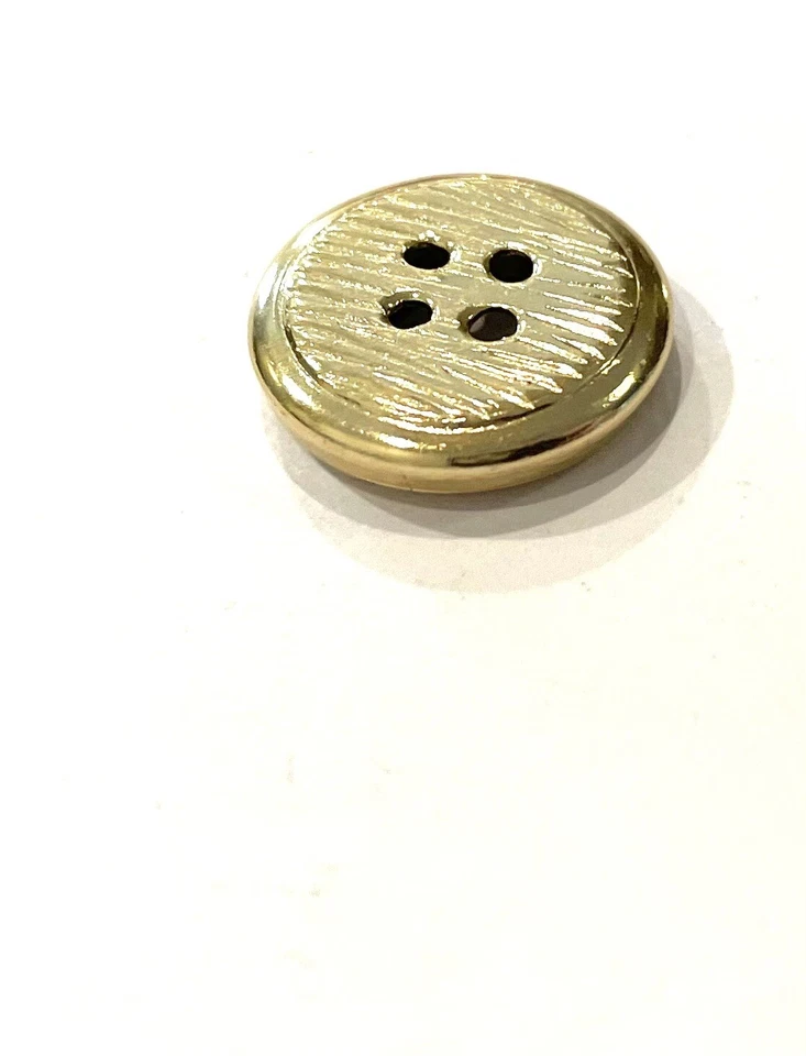 6pcs Gold Round Metal 4 Hole Button 15mm Filigree Lined Striation Wood Grain - Image 3 of 4