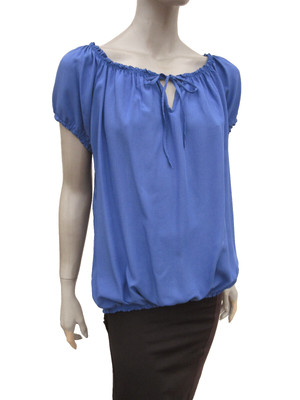 Top Oversize M/L - Blau Soft Feel Kurzarm On/Off Shoulder