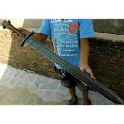 CUSTOM HANDMADE DAMASCUS STEEL DOUBLE EDGE VIKING SWORD FORGED HUNTING CAMPING