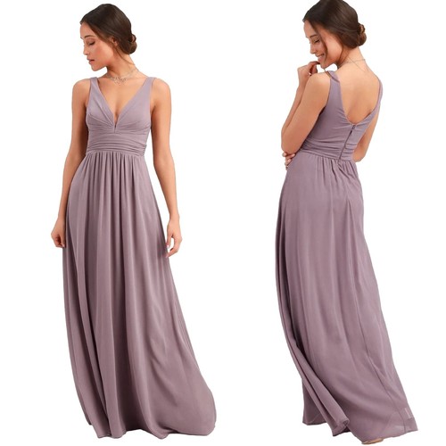 Robe de bal maxi Lulus taille M lilas taupe froncée ligne A robe en mousseline RÔLE PRINCIPAL