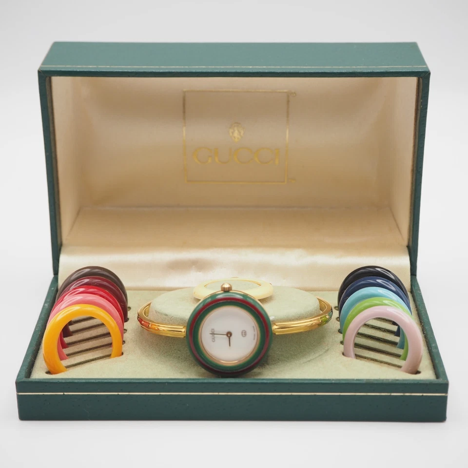 [EXC] Gucci Change Bezel Watch Colors White Dial w/Box Bezel 11/12 Working