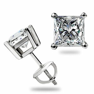 princess cut earrings stud diamond gold 14k ct lab solitaire solid studs screw screwback jewelry 05ct basket created