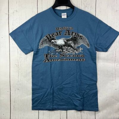 Vintage Right to Bear Arms Medium Gildan Casual T-Shirt Blue New Men