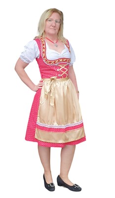 Dirndl Trachtenkleid Schwarz Gold - 3-teilig Mit Bluse & Spitzenschürze