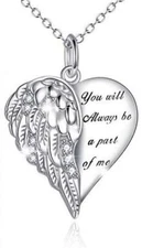 CZ Angel Wings Heart Necklace Sterling Silver Guardian Angel Wings Necklace Gift