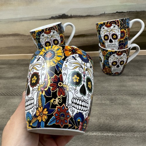 Williams Sonoma Day of the Dead Dia de los Muertos Mugs Set /5 Sugar Skull NWOB - Picture 7 of 7