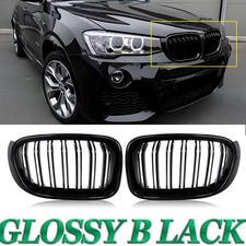 Dual Slats Gloss Black Front Kidney Grille For 2014-17 BMW F25 F26 X3 X4 M Sport