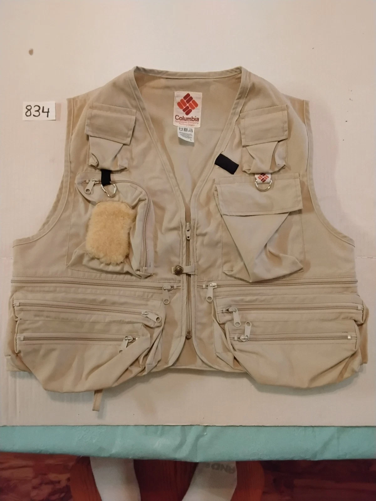 Vintage Columbia Fly Fishing Vest Men's Large Beige Pockets Perfect