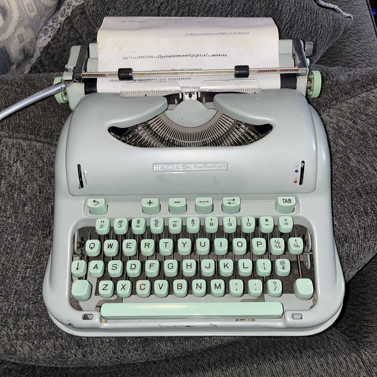 Hermes 3000 Seafoam Portable Typewriter made in Switzerland No Key
