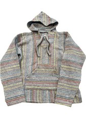 Baja Surfer Hoodie Pullover Adult M Woven Striped Mexican Poncho Rug Jacket
