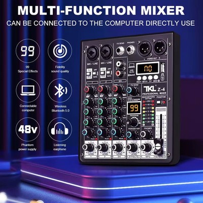 4 Kanal 99 DSP Audio Mixer 48V Phantomspeisung USB Studio Sound Mixer Bluetooth