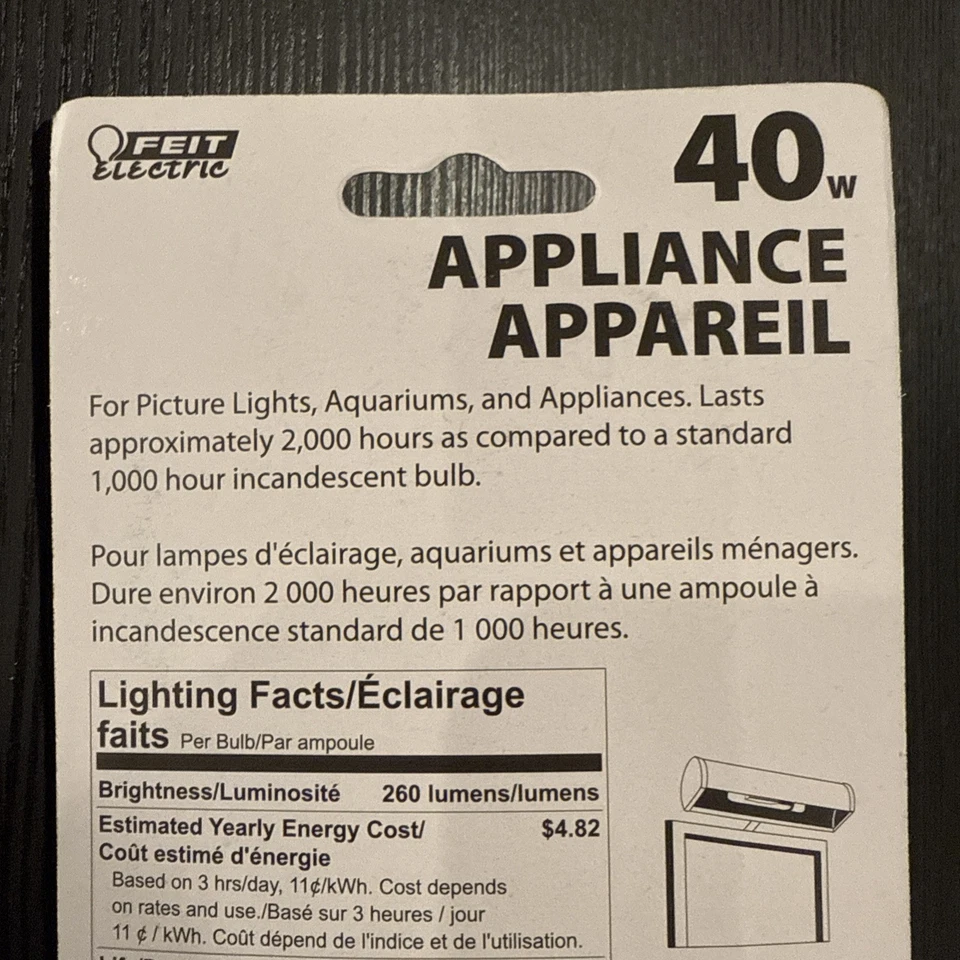 Feit Electric BP40T10 40 Watt Bulb For Picture Lights, Aquariums And Appliances - Image 3 of 4