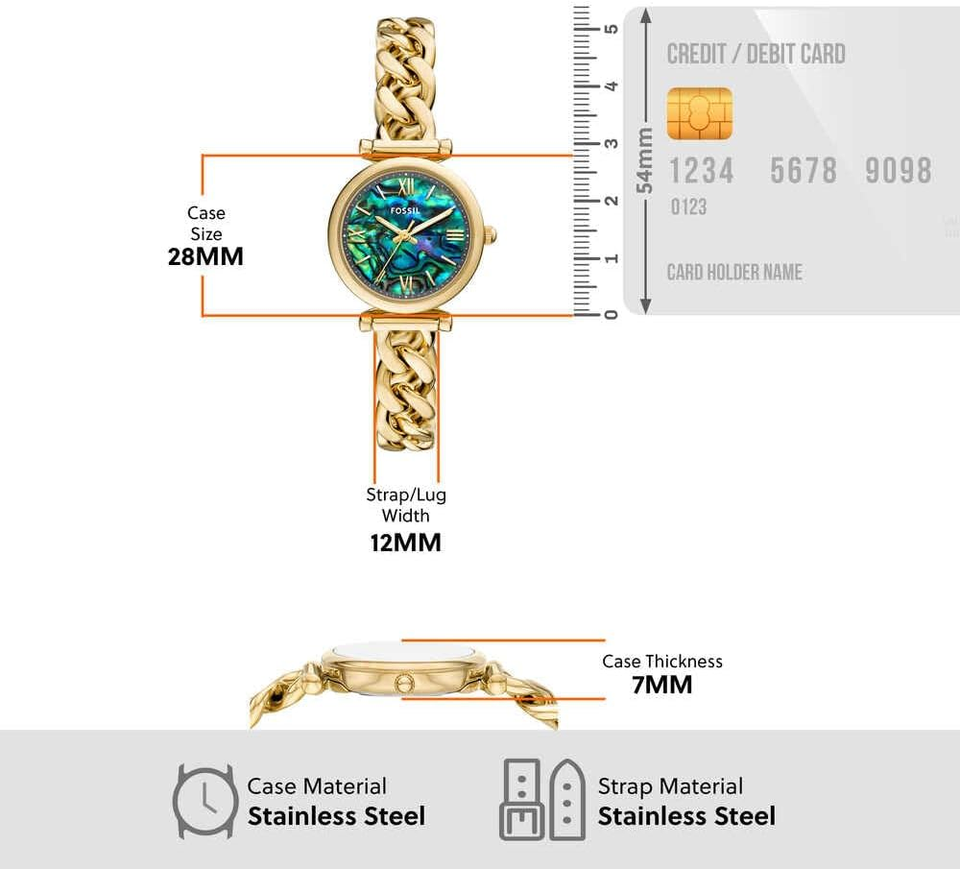 FOSSIL Orologio Carlie Donna - Quarzo, Cassa 28mm, Quadrante Argento, Cinturino In Acciaio