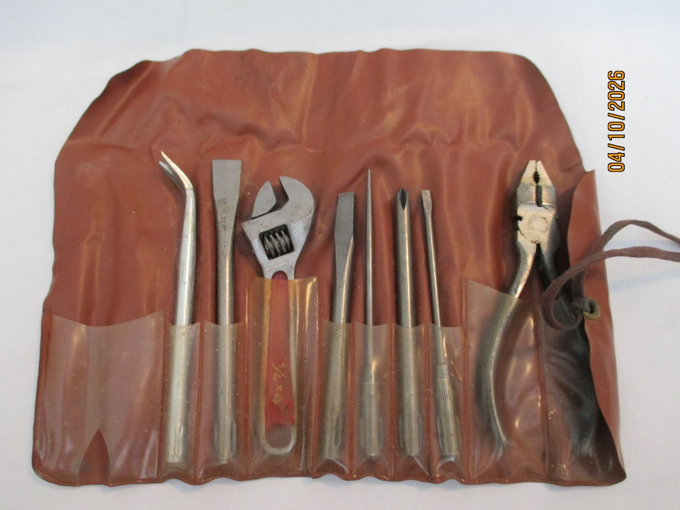 A complete 8-piece vintage German drop-forged tool set still in its original pouch — old-world craftsmanship from an era when "Made in Germany" really meant something.